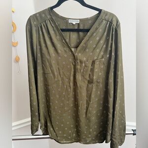 women’s army green delicate floral design buttoned blouse